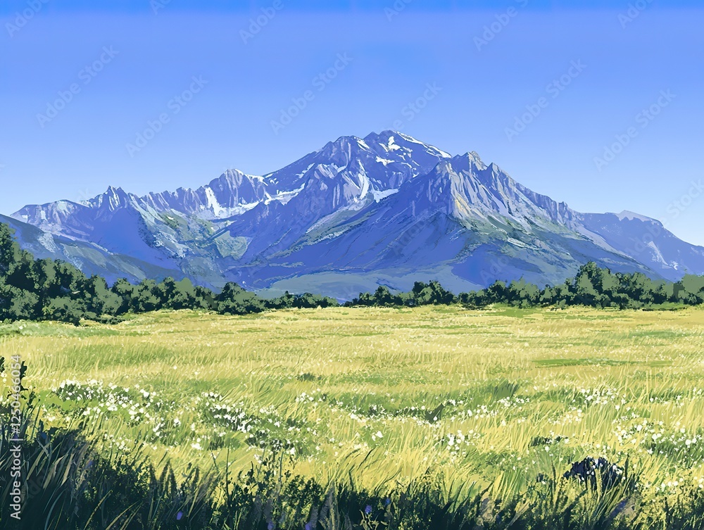 Obraz premium Mountain view shrouded in haze during summer, contrasting against a clear blue sky