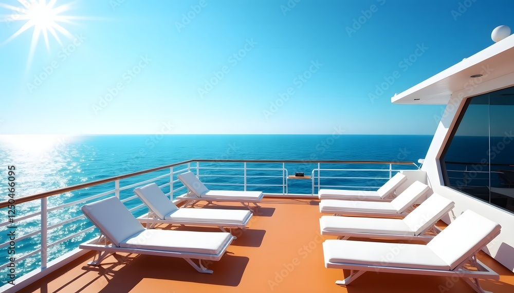 Fototapeta premium Luxury Yacht Deck with Sun Loungers and Ocean View