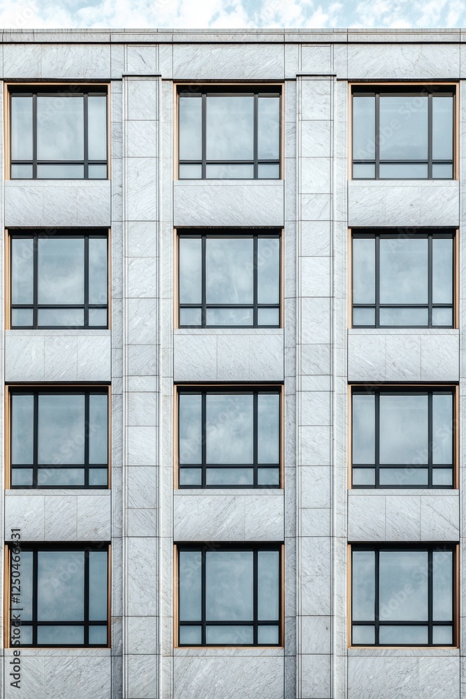 Elegant Luxury Building Facade with Marble Finishes and Metallic Accents Elegant Luxury Building Facade with Marble Finishes and Metallic Accents