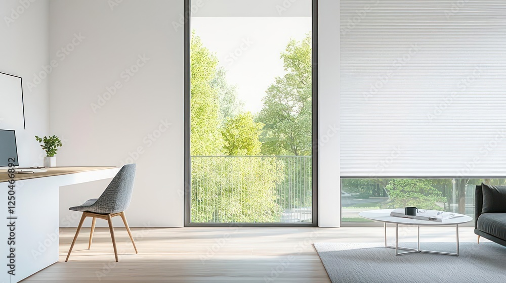 Modern Interior Design With Large Window And Trees View Modern Interior Design With Large Window And Trees View