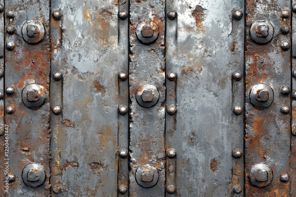 Fototapeta premium Rusted metal panels with rivets, industrial texture