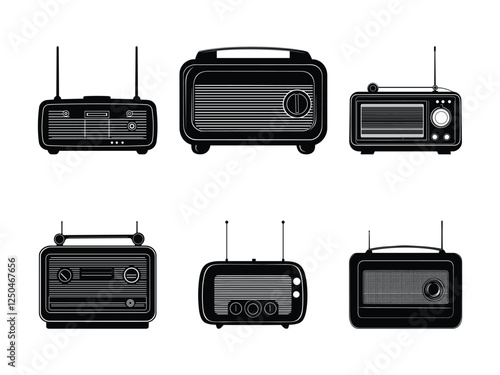 Vintage Radio Silhouette Icons – Retro Music & Audio Vector Set
