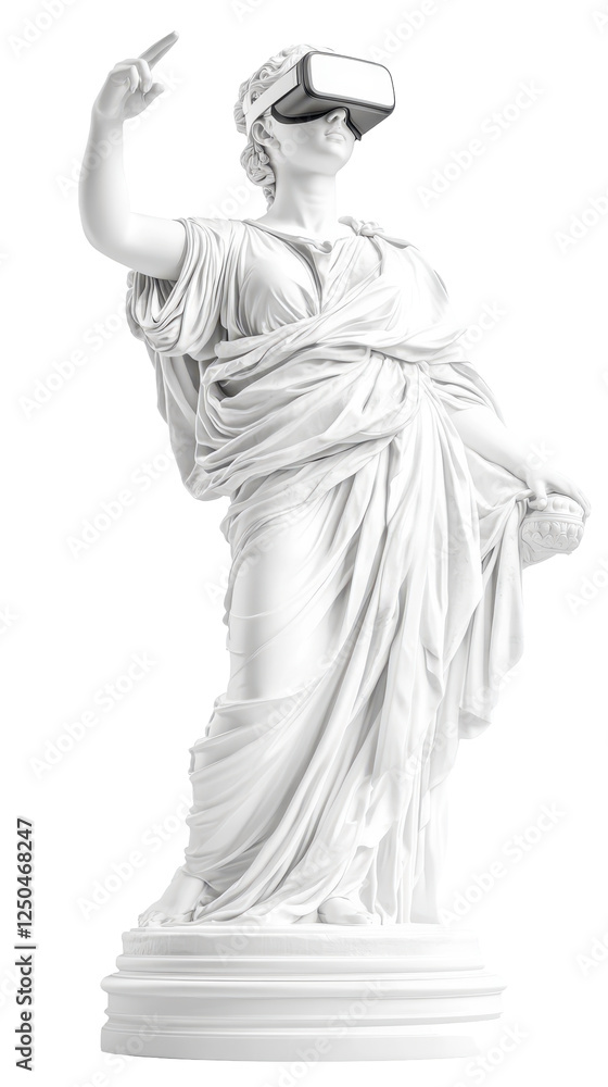Fototapeta premium A Glimpse of the Future: A timeless marble statue, a symbol of history and culture, dons a modern virtual reality headset.