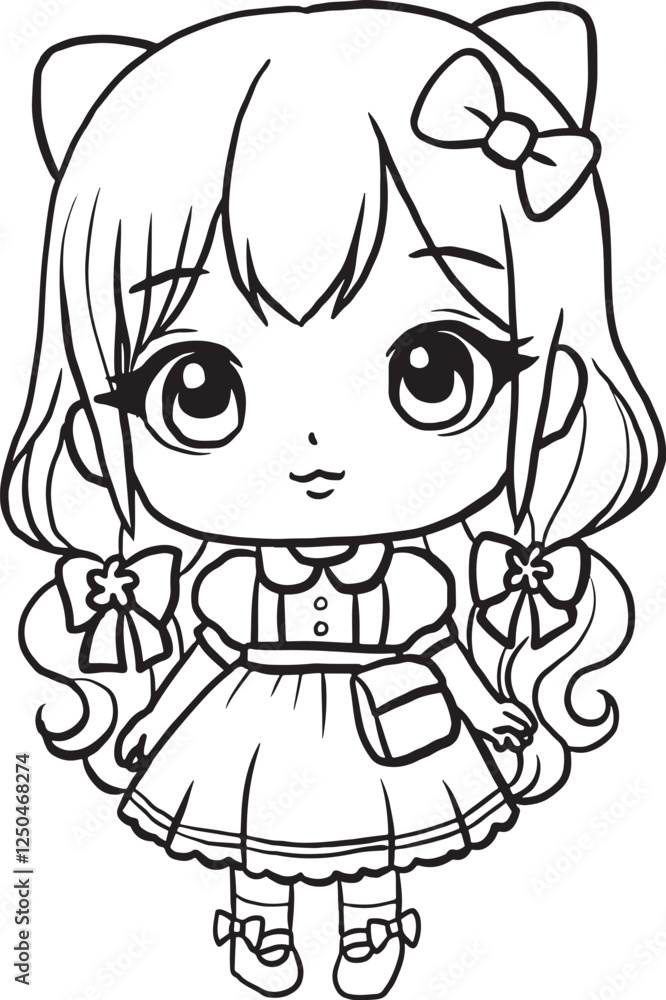 Fototapeta premium Doodle lineart minimal girl cartoon