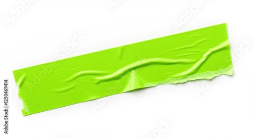 bright neon green, adhesive tape, textured surface, torn edge, sticky masking tape, vibrant color, closeup, isolated on white background