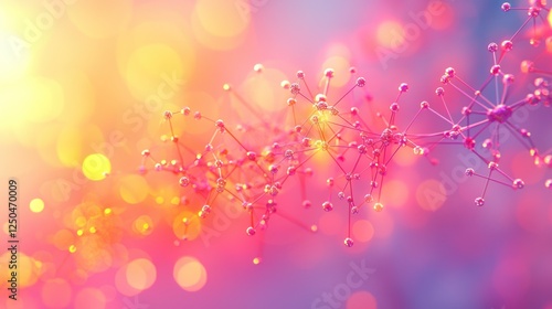 Abstract molecular structure on vibrant bokeh background for science visuals