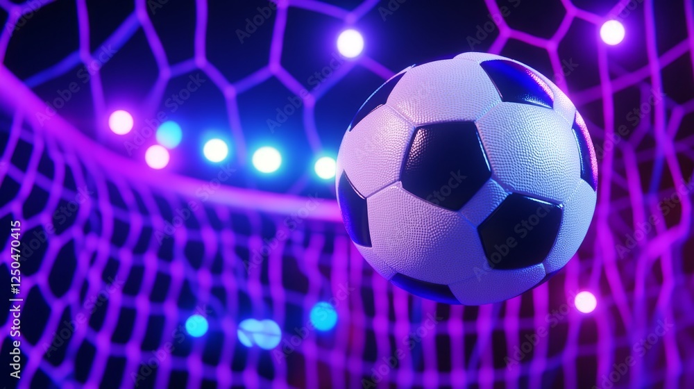 Obraz premium Soccer Ball Goal Success - A soccer ball in flight, entering the goal net, symbolizes victory, triumph, achievement, skill, and teamwork.