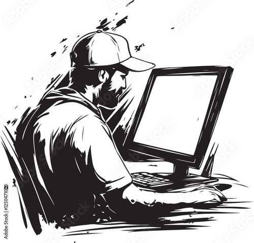 man working on computer