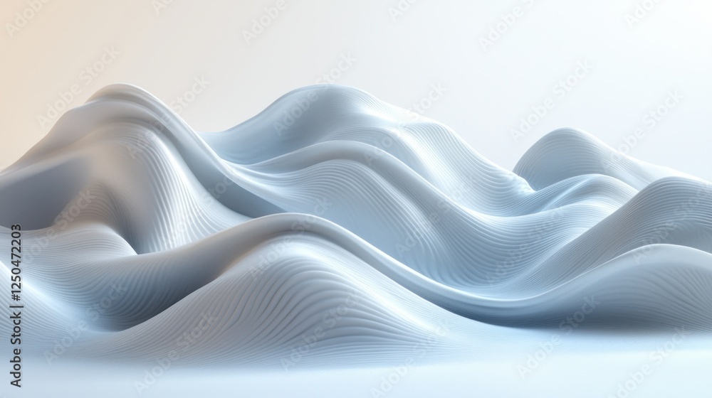 Fototapeta premium Abstract white waves on light background, flowing landscape