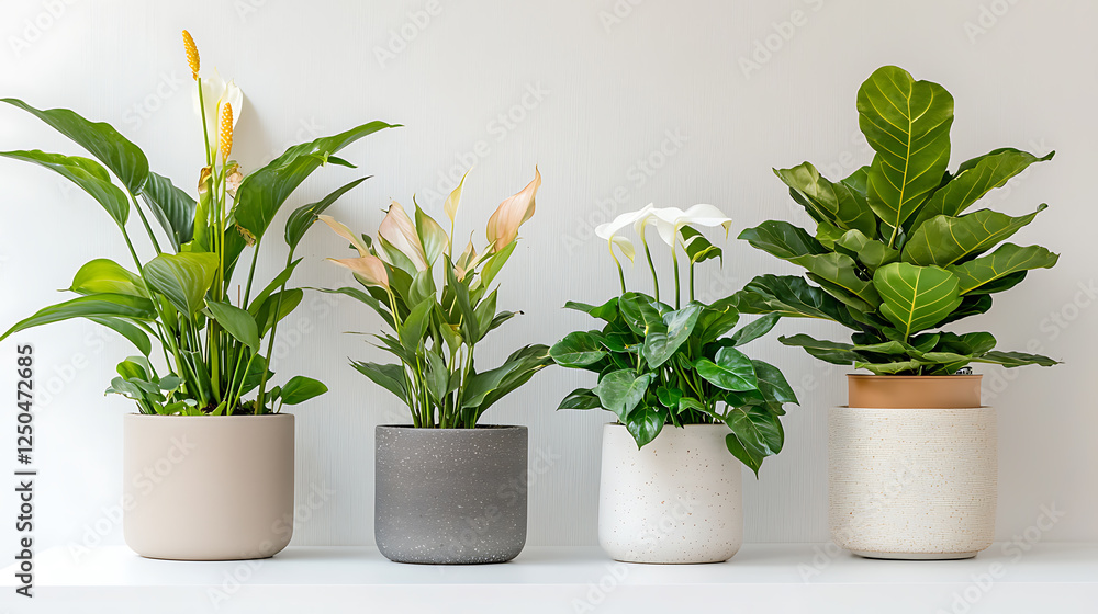 Fototapeta premium Indoor plant arrangement display home interior botanical still life bright environment close-up view nature concept for living spaces