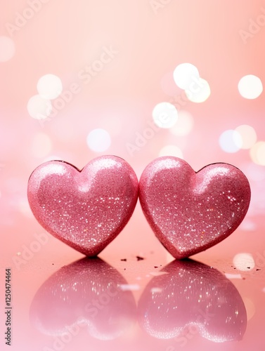 Valentines day festive background with two hearts In Shiny Background Valentine's Day glitter background