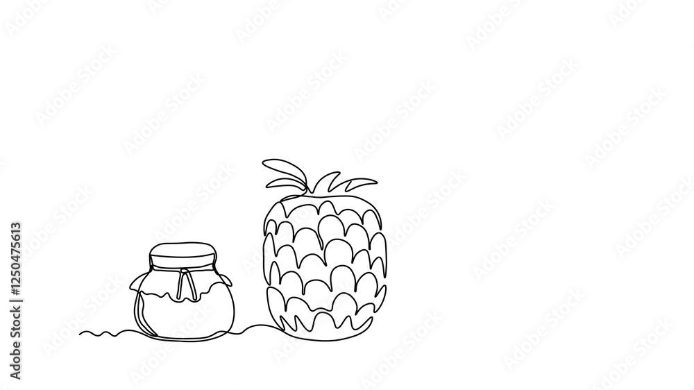 abstract jar of pineapple, ananas jam, Self drawing 2d animation one continuous line draw, logo abstract jar of pineapple, ananas jam, Self drawing 2d animation one continuous line draw, logo