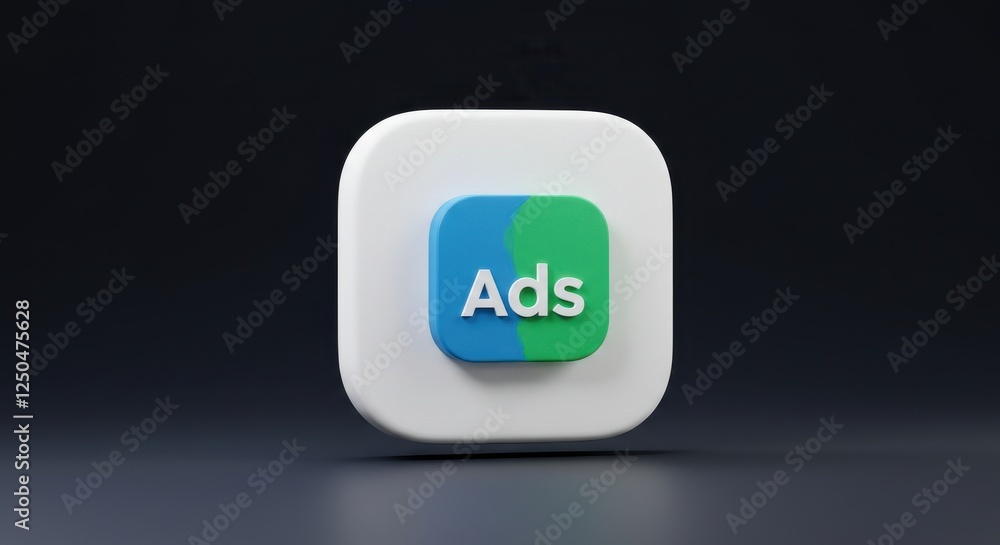3D icon, Google Ads logo, minimalist design, rounded square shape, white background, blue and green colors, subtle shadow, clean aesthetics, digital marketing 3D icon, Google Ads logo, minimalist design, rounded square shape, white background, blue and green colors, subtle shadow, clean aesthetics, digital marketing