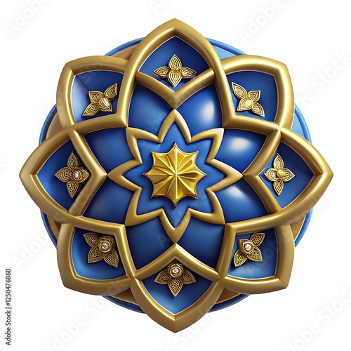 Stunning Blue and Gold Ornate JewelEncrusted Circular Design with Intricate Floral Patterns photo