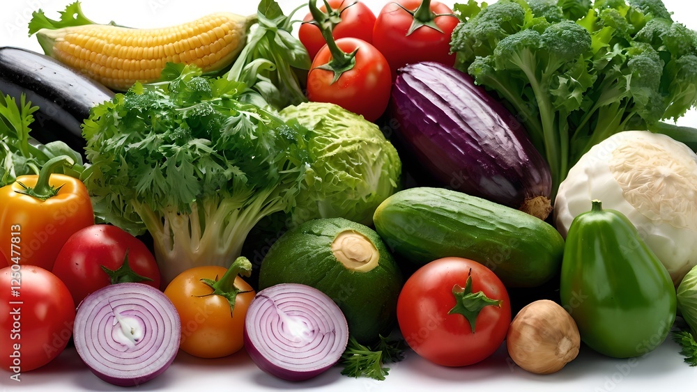 Fresh Organic Vegetables Assortment on White Background Fresh Organic Vegetables Assortment on White Background