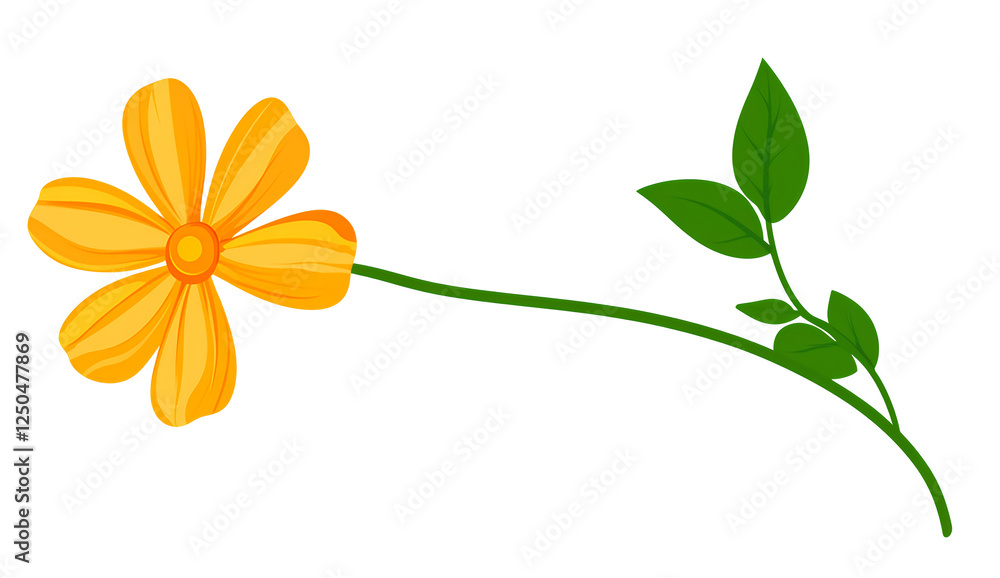 Fototapeta premium Cartoon flower, simple style, orange-yellow color, cartoon illustration, white background, flat vector graphics, cute and colorful, high resolution, no shadows, high detail, no textural details, 