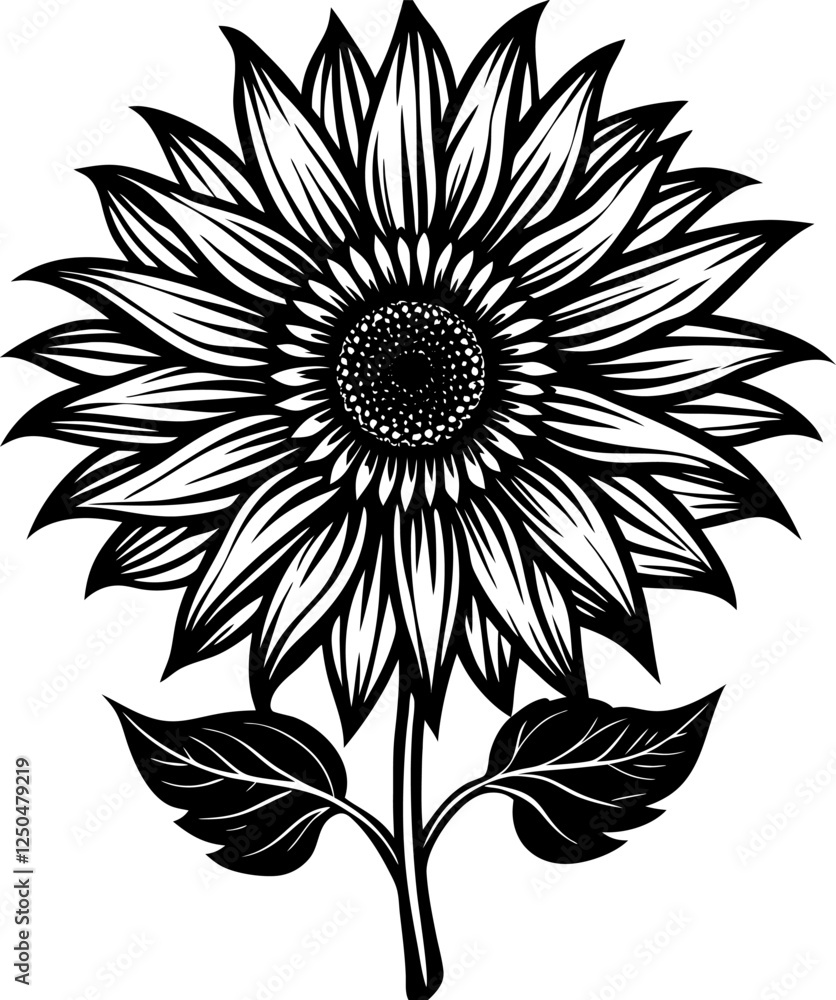 Trendy Black Sunflower Icon for T-Shirts & Prints Trendy Black Sunflower Icon for T-Shirts & Prints