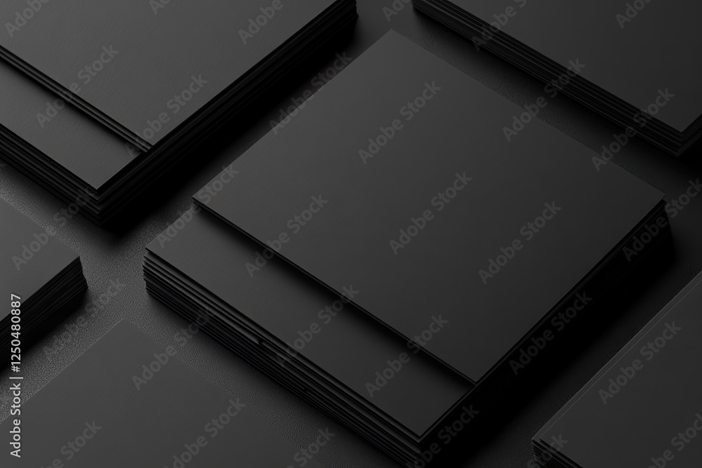 Black square cards mockup, dark background, design template Black square cards mockup, dark background, design template