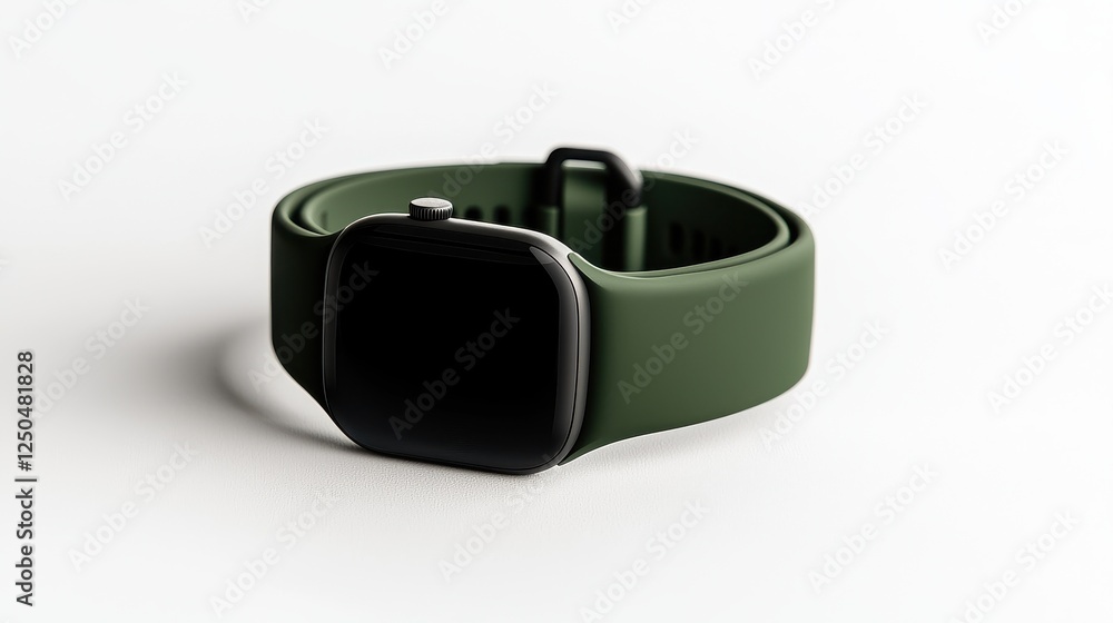 A sleek, green smartwatch with a black face, showcasing a modern design suitable for fitness and daily use. A sleek, green smartwatch with a black face, showcasing a modern design suitable for fitness and daily use.