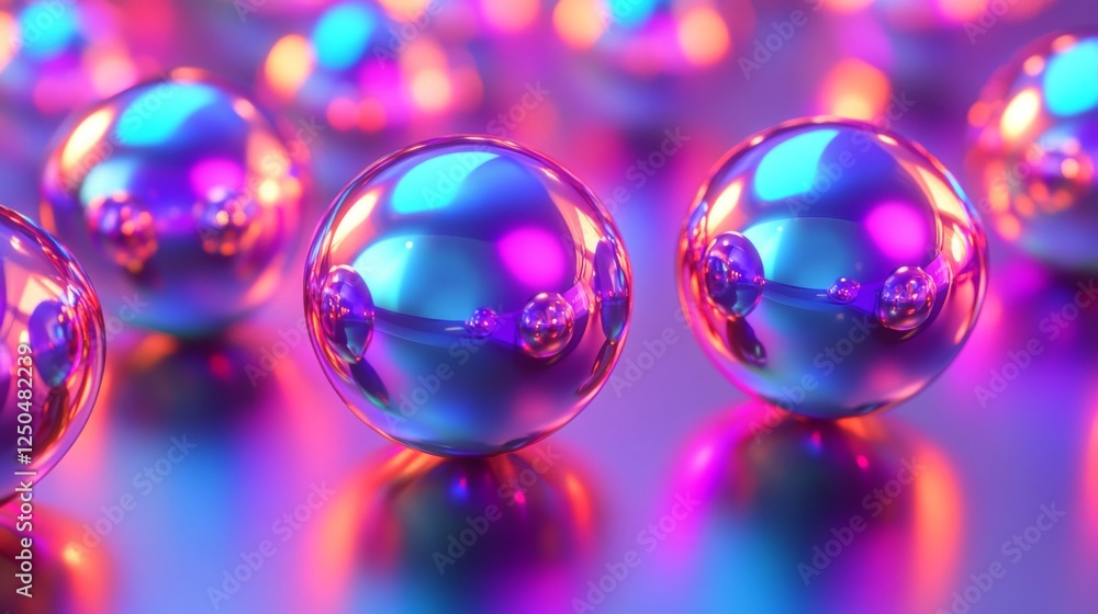 Abstract Colorful Metallic Spheres With Neon Lighting Abstract Colorful Metallic Spheres With Neon Lighting