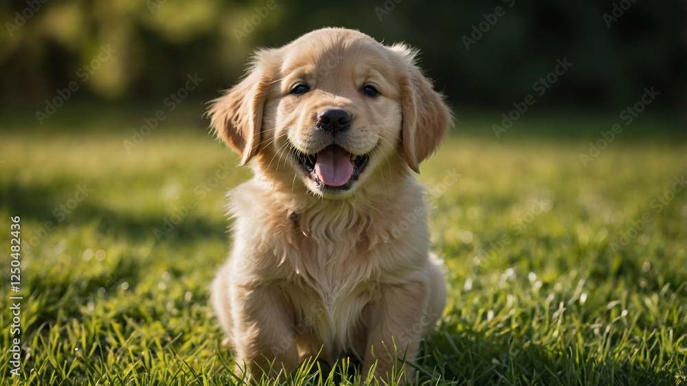 Adorable Golden Retriever puppy enjoys a sunny day on the green grass Adorable Golden Retriever puppy enjoys a sunny day on the green grass