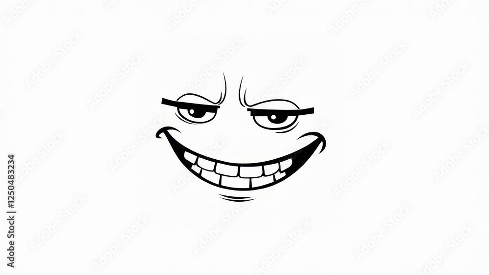 Intriguing Smirk: A Stylized Cartoon Face Expressing Playful Mischief Intriguing Smirk: A Stylized Cartoon Face Expressing Playful Mischief