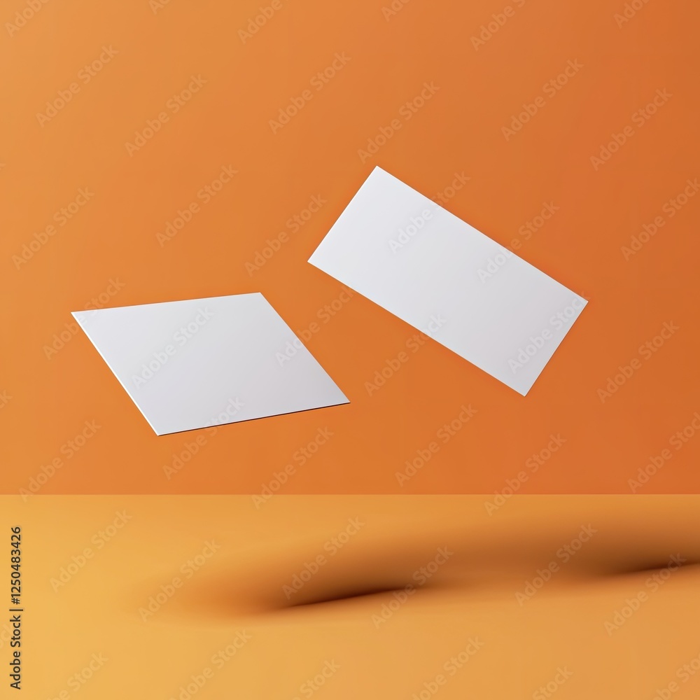 Floating cards, orange background, mockup, design Floating cards, orange background, mockup, design