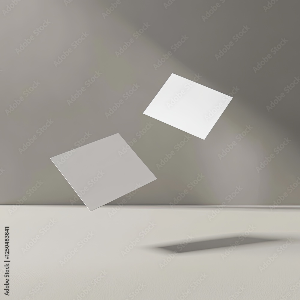 Floating cards, studio, grey background, mockup Floating cards, studio, grey background, mockup