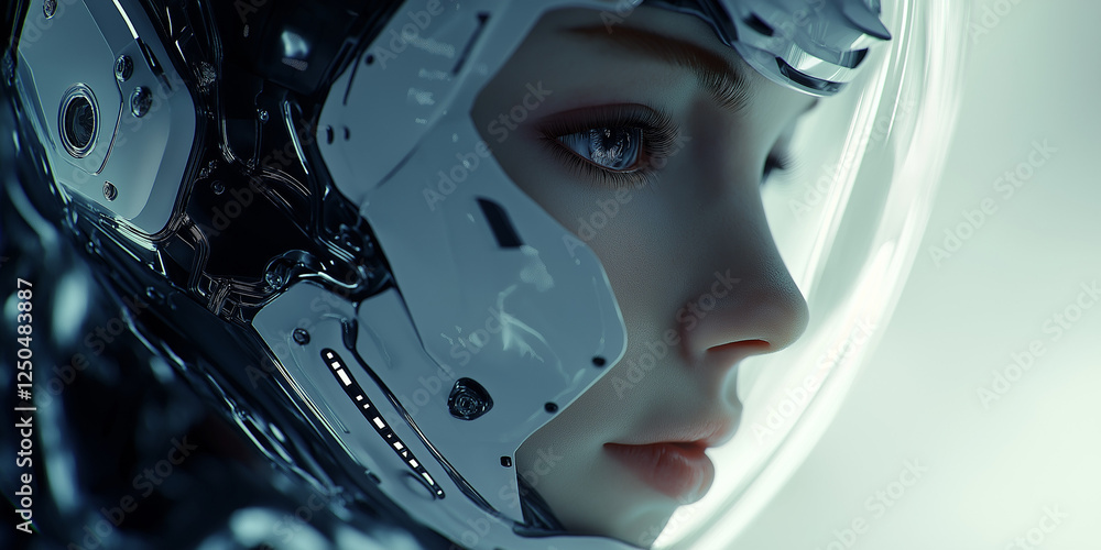 Fototapeta premium Futuristic Humanoid Robot – Advanced Artificial Intelligence and Robotics Concept