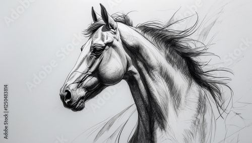 Elegant Horse Profile Sketch on White Backdrop for Creative Projects