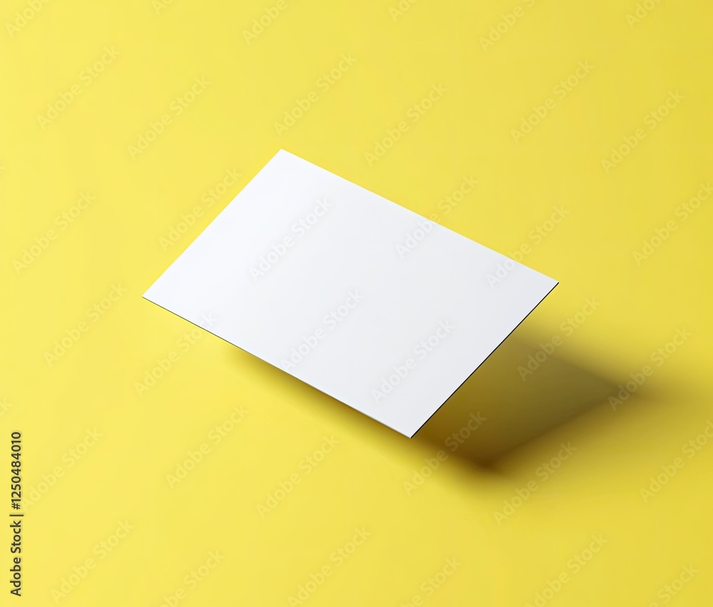 Blank white card mockup, yellow background, floating, design template Blank white card mockup, yellow background, floating, design template