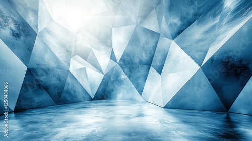 Blue crystal cave interior with smoky backdrop, ideal for product displays