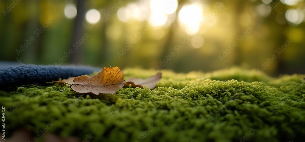 Sun-Kissed Autumnal Tranquility, Moss, Fallen Leaves and Knitted Cozy Sun-Kissed Autumnal Tranquility, Moss, Fallen Leaves and Knitted Cozy