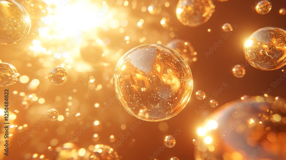 Naklejka premium Golden Bubbles With Sunlight