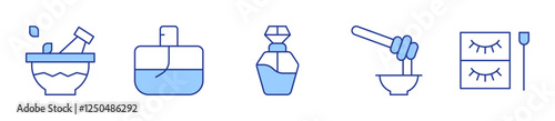 eyelashes, cologne, beauty, honey, mortar. Beauty Icon vector illustration. Line Duotone style. Editable stroke