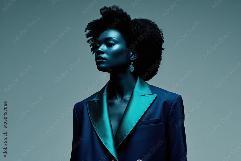 Obraz premium Striking Rich Toned Silhouette in Navy and Teal for Urban Lifestyle Magazine Cover