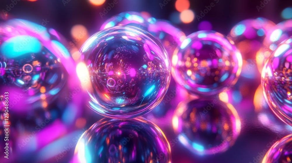 Abstract Glowing Spheres In Neon Colors Abstract Glowing Spheres In Neon Colors
