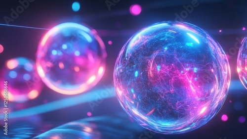 Glowing Neon Spheres In Dark Background