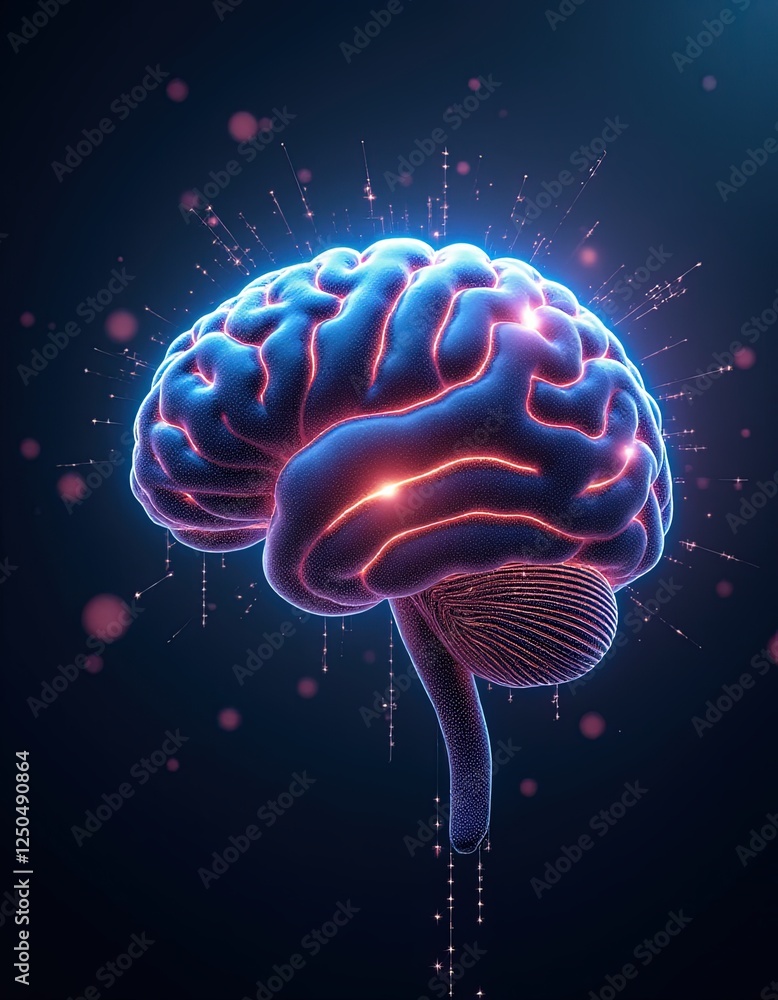futuristic representation of an artificial intelligence brain, composed of glowing neural networks, holographic circuits, and floating data streams futuristic representation of an artificial intelligence brain, composed of glowing neural networks, holographic circuits, and floating data streams