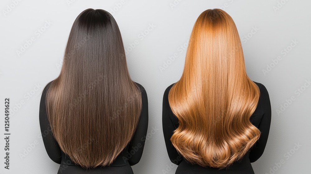 Fototapeta premium Hair Dye Damaged Concept, Hair Dye Damaged Concept, Transitioning from Lifeless to Vibrant: Hair Transformation with Overprocessed and Lustrous Styles
