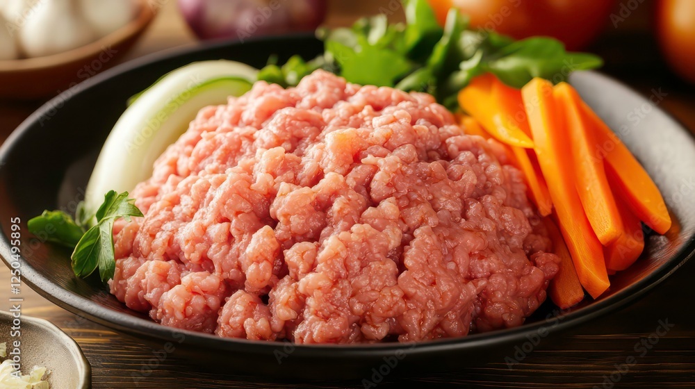 Fresh Ingredients for Delicious Cooking with Ground Meat and Vegetables Fresh Ingredients for Delicious Cooking with Ground Meat and Vegetables