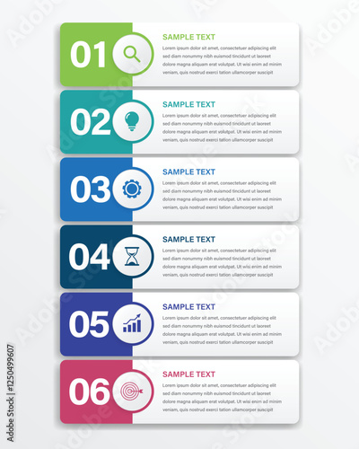 6 infographic tab index banner design vector and marketing template business. Can be used for workflow layout, diagram, annual report, web design. Business concept with steps processes.