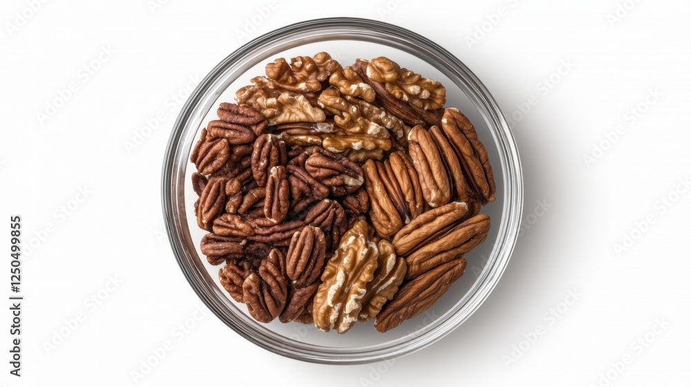Assorted Nuts in a Glass Bowl on a White Background