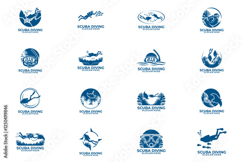 Set of Scuba diving logo vector.Snorkeling Logo Design Vector Template collections
