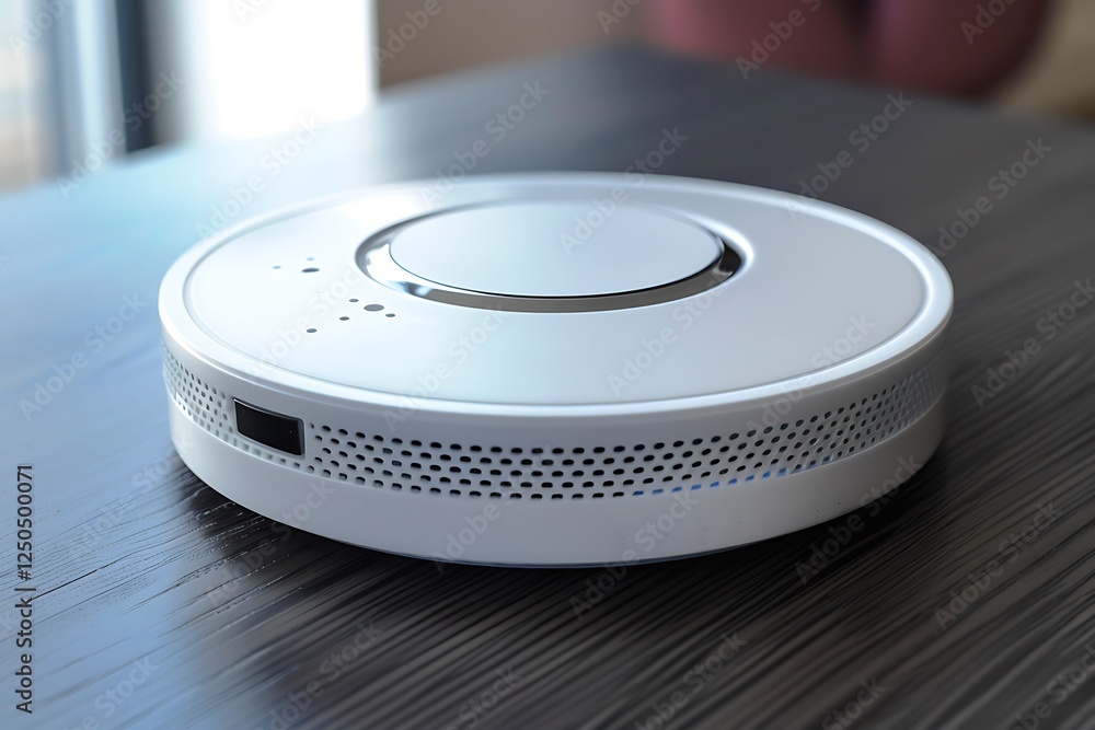 A high-tech smart home smoke detector with a sleek design and digital display A high-tech smart home smoke detector with a sleek design and digital display