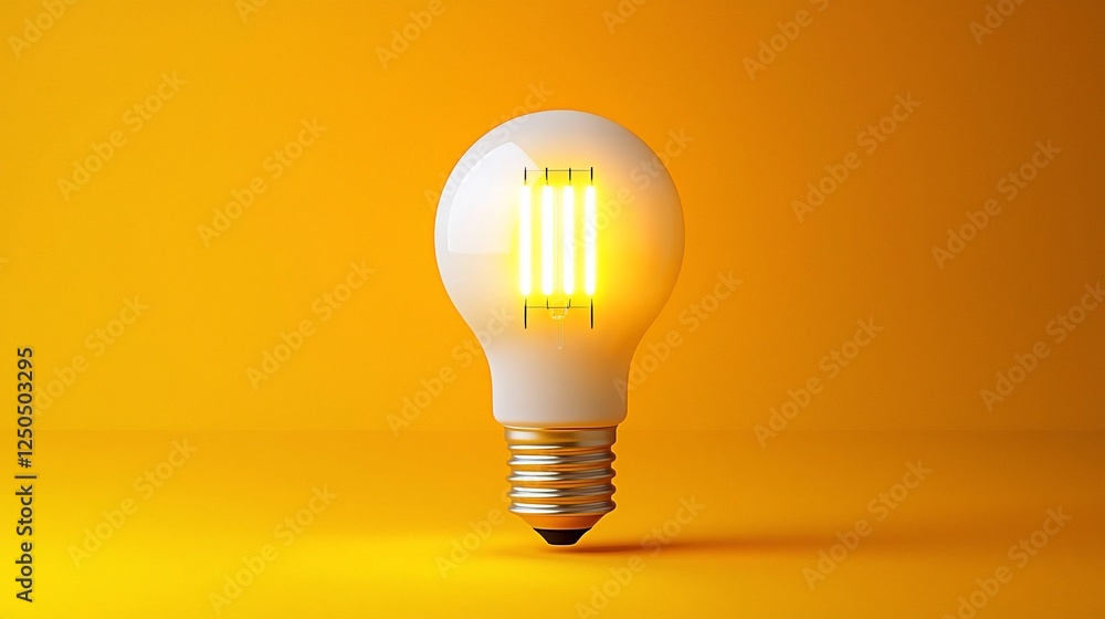 Glowing LED bulb, bright yellow background, idea concept, stock photo Glowing LED bulb, bright yellow background, idea concept, stock photo