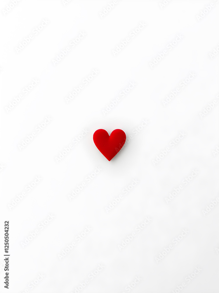 Minimalist white background with a single red heart in the center Minimalist white background with a single red heart in the center