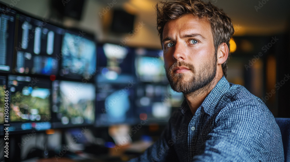 young man working at data center young man working at data center