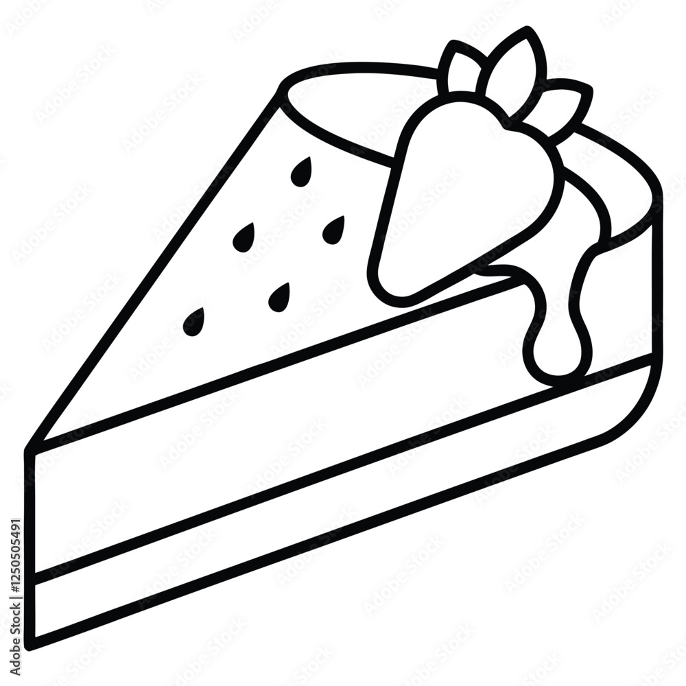 black line art drawing of a single slice of cheesecake with smooth and precise outlines black line art drawing of a single slice of cheesecake with smooth and precise outlines