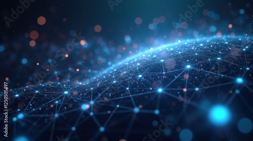 The scene features a 3D visualization of a neural network  with glowing data streams and nodes representing the flow of information in a global  interconnected cybersphere